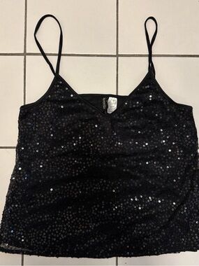 H&M Black Sequin Spaghetti Strap Camisole